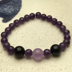 Amethyst with black Obsidian stretch bracelet